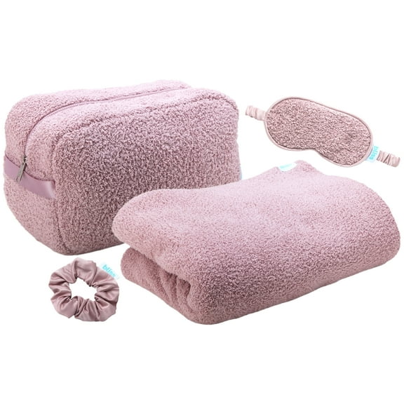 Bliss Travel Blanket Set - 4 Piece Plush Travel Blanket, Carry On Bag, Sleep Mask and Scrunchie