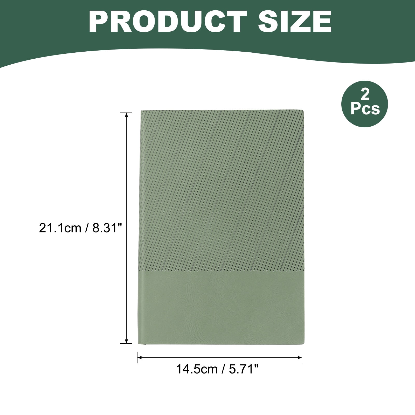Uxcell Lined Journal Notebook 8.3" x 5.7", 2 Pcs A5 98 Pages Journaling Notebooks 80 GSM Thick Paper, Pu Leather Daily Journal Book Ribbed Texture, Green