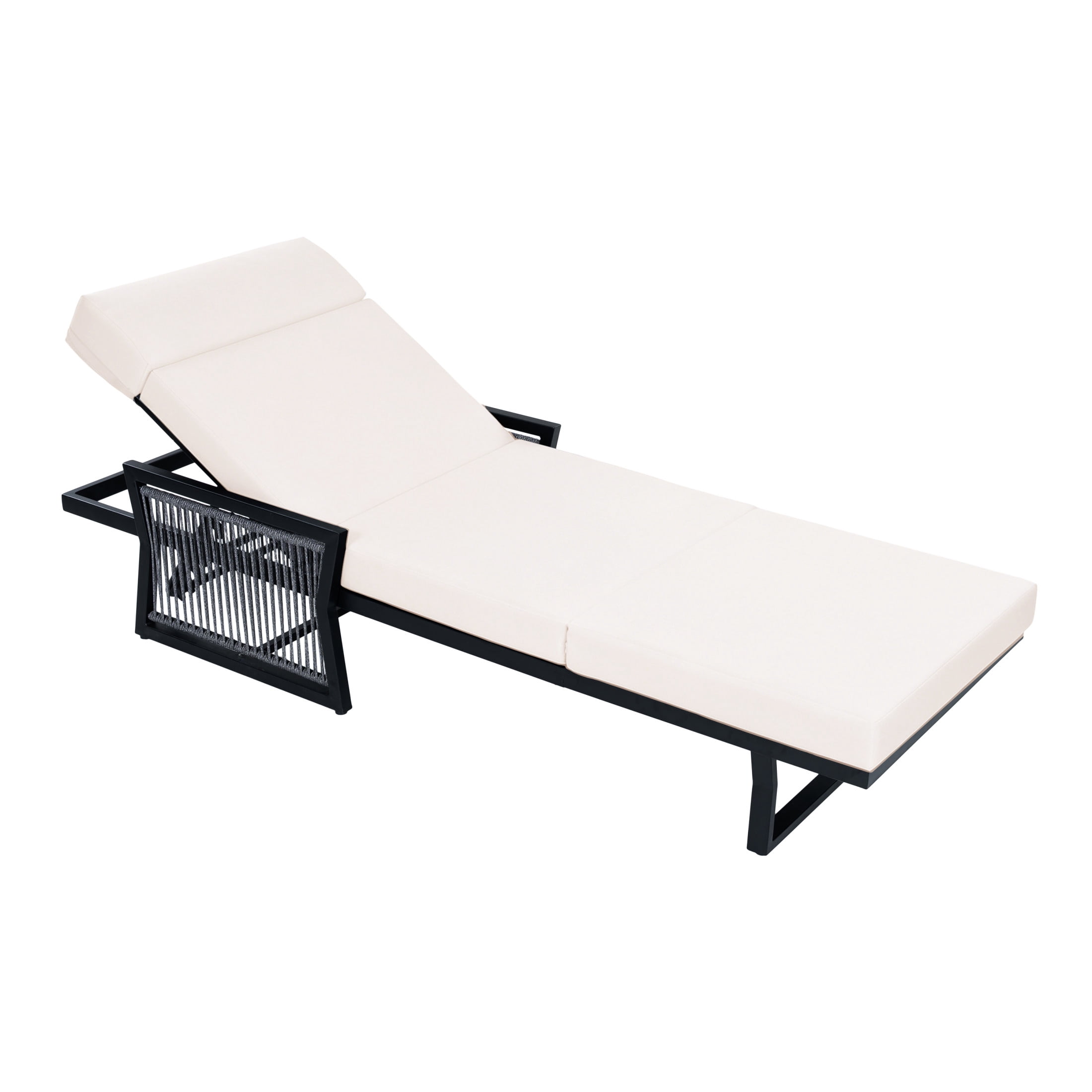 Christopher Knight Home Outdoor Chaise Lounge with 4-Fold Cushion, Adjustable Iron Recliner, Black + Cream