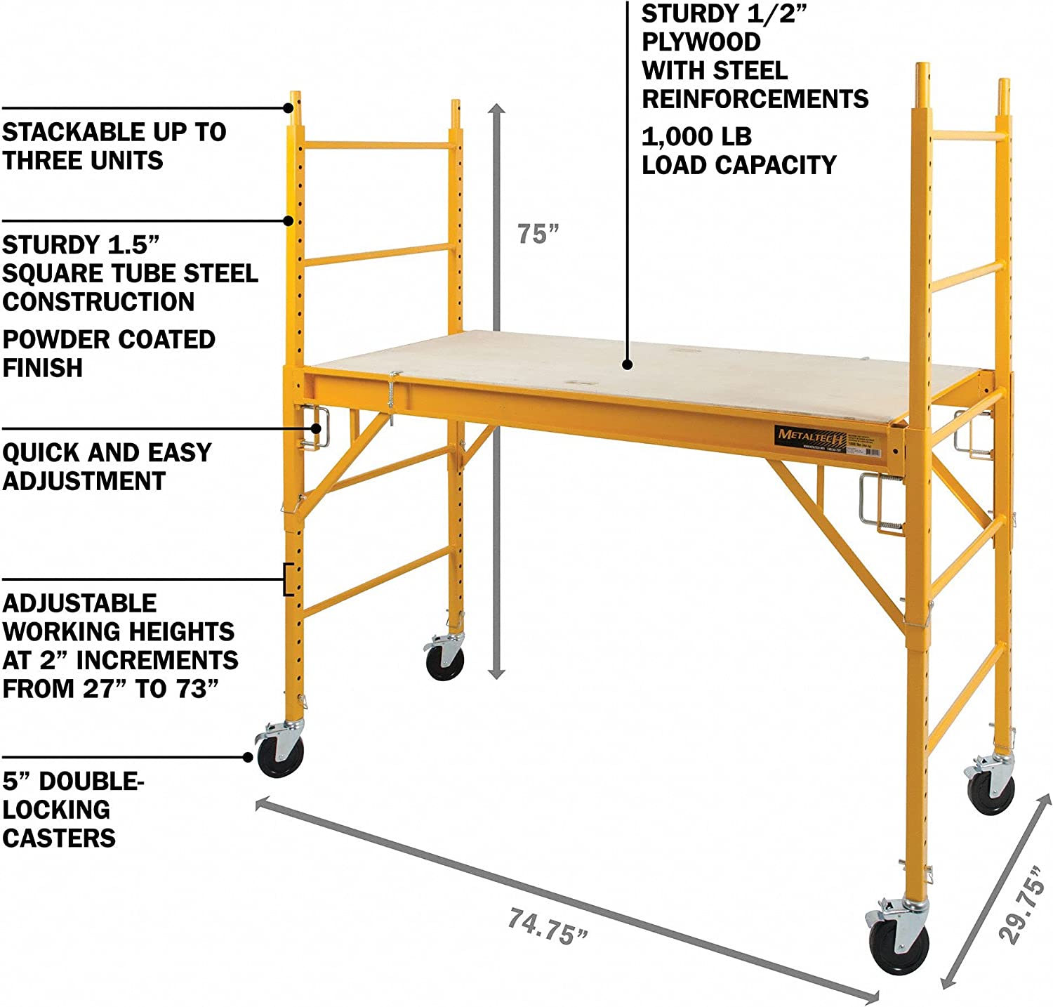 MetalTech 6 Foot Portable Jobsite Series Baker Scaffolding with Locking Wheels - image 2 of 7