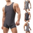 thumbnail image 5 of Mens Striped Bodysuit Boxers Underwear Sleeveless Fitness Singlet Slip Jumpsuits, 5 of 8