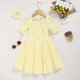 thumbnail image 3 of ZEHJUHAN Toddler Girls Summer Short Sleeve Sundress Square Neckline Tie Back A-Line Beach Dress With Matching Headband Yellow，2Y, 3 of 7