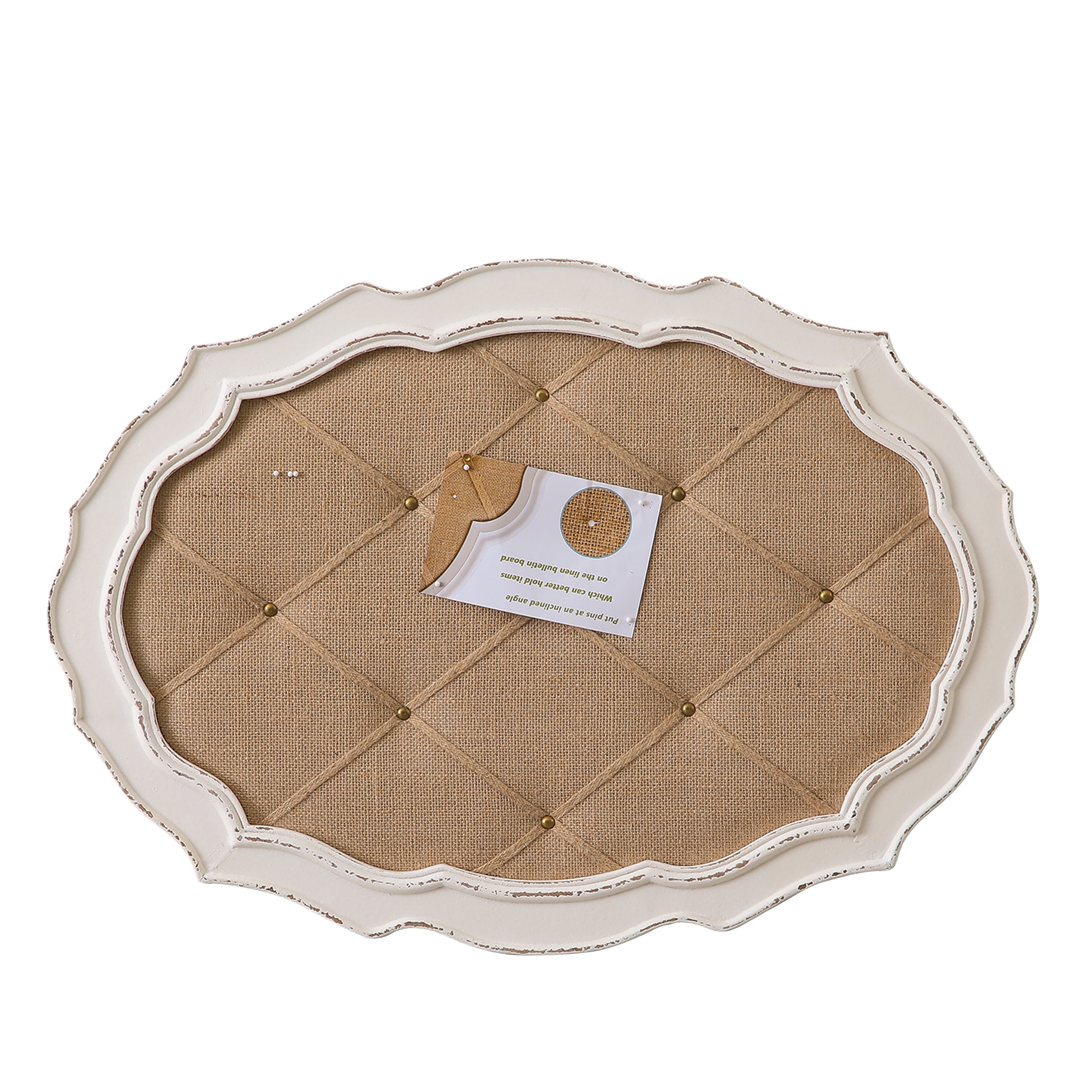 SOFE 19.7x28 Inch Oval Linen Bulletin Board for Wall - White Wood Framed Pin Board, Horizontal or Vertical Hanging Memo Display Board for Home Office, Bedroom, Living Room Decor