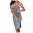 thumbnail image 1 of Vestido vaquero con tirantes para mujer, corte ajustado, tirantes finos, mini, de verano, poliéster/algodón, tallas S-XXL, 1 of 6