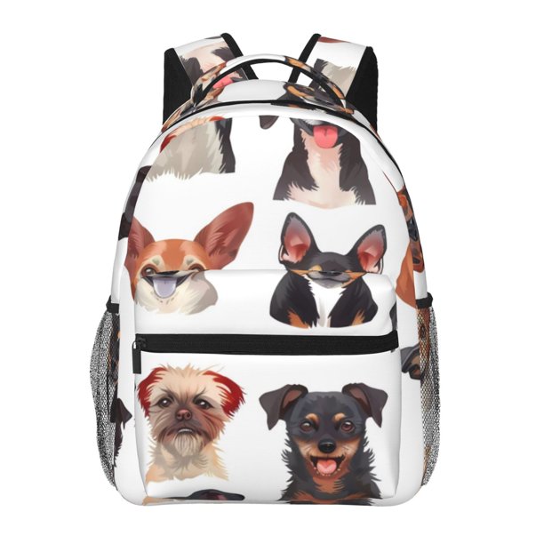 Disketp Happy Dog Faces Collage Mochila Estampada para Hombre y Mujer – Mochila Ligera Clásica con Múltiples Bolsillos para Universidad, Trabajo y Viajes-One Size