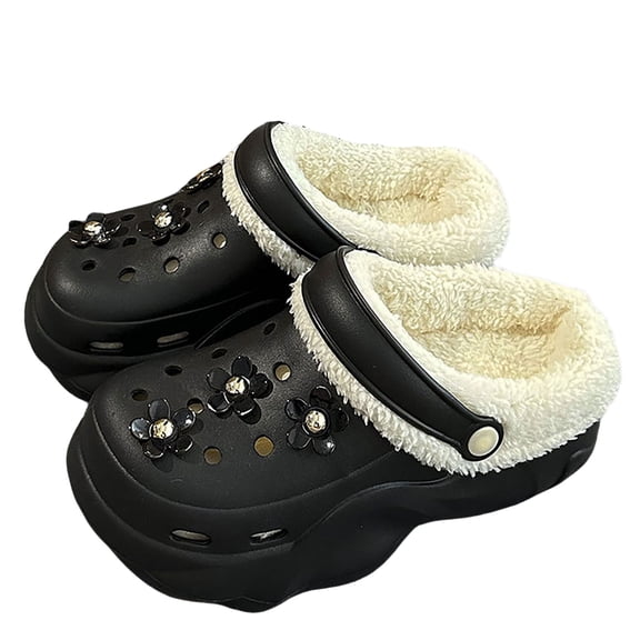 Wovix Women Memory Foam On Slippers For Indoor Outdoor Wear With Removable Cartoon Charms Winter Shoes Comfortable Footwear Convenient Shoes Black 35