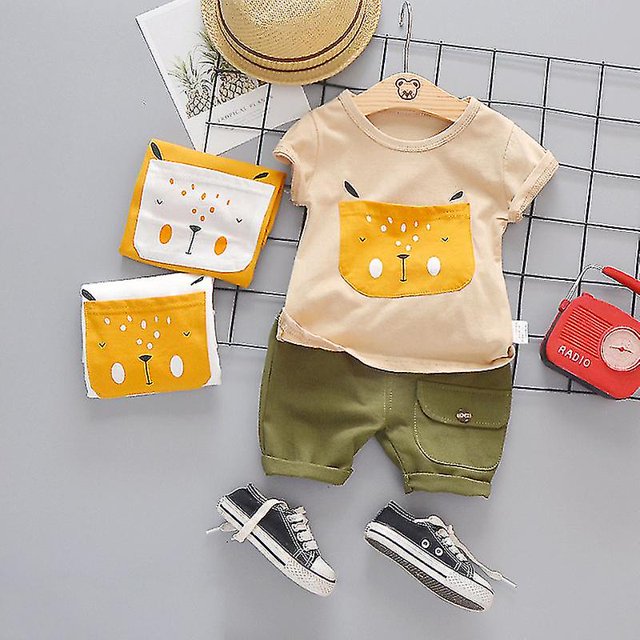 Bebé niños niñas ropa de dibujos animados traje lindo niños verano algodón 1 2 3 años niños niños conjuntos de ropa T-shrit + shorts CArmy Green18M