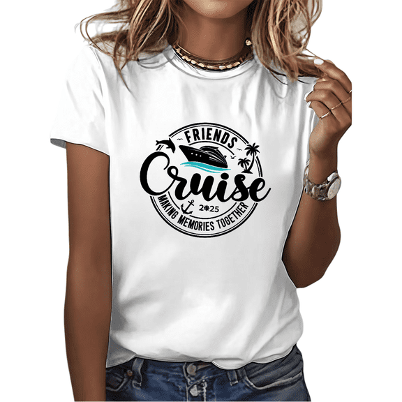 Women's White Print Tshirt Graphic Tees Shirts Friends Cruise Memory 2025 S-5XL Tops