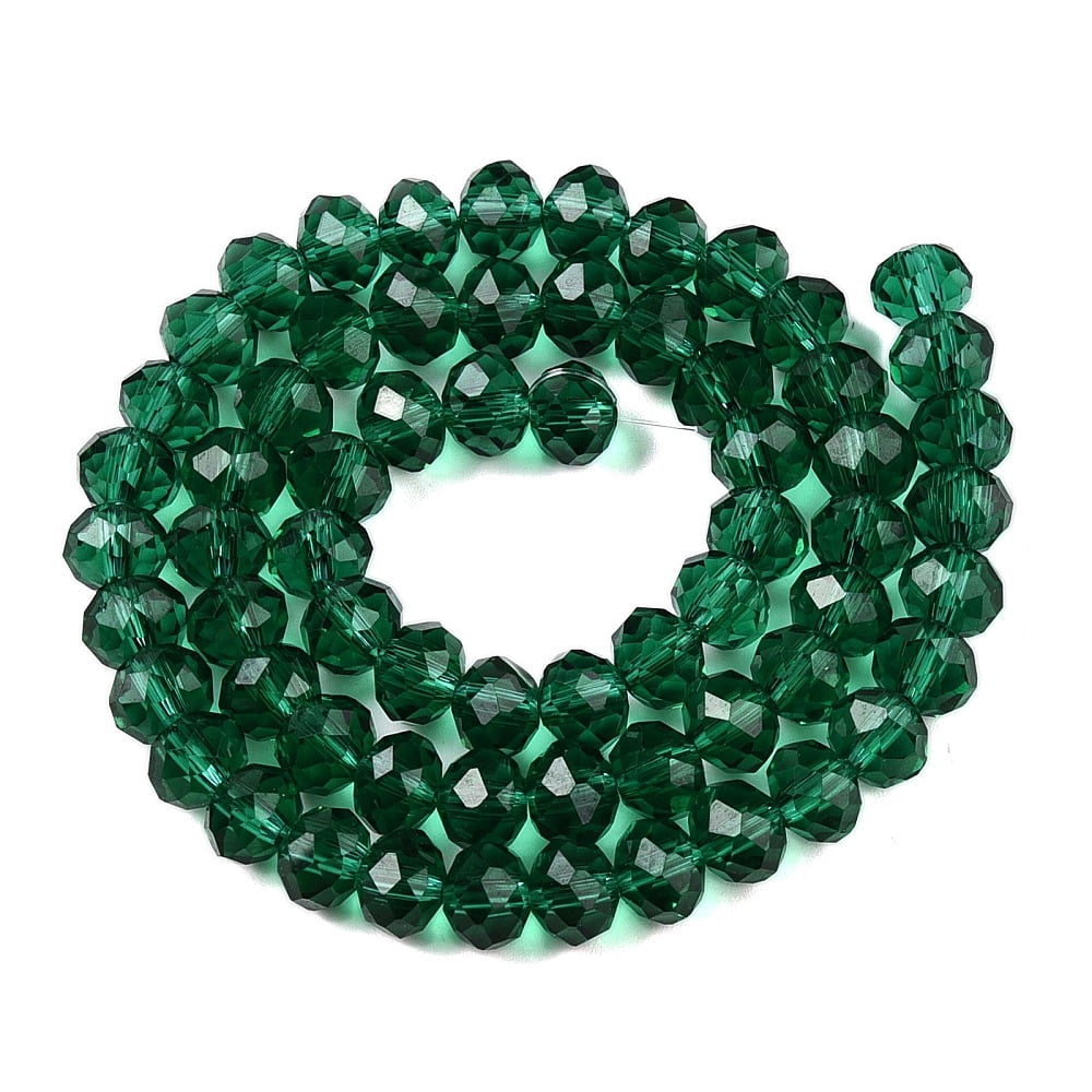 Glass Beads Strands Faceted Rondelle Sea Green 8x6mm Hole: 1mm 60~62pcs/strand 39~40cm