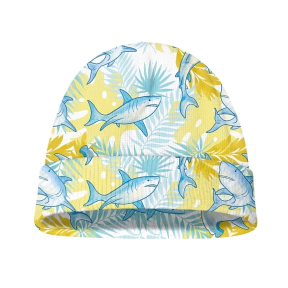 Psesaysky Tropical Sharks Print Kids Beanie Hats Boys Girls Winter Hats Stretchy Warm Toddler Beanies Kid's Cuffed Cap