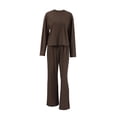 thumbnail image 2 of xiaxaixu Women's Spring Loungewear Set, Solid Color Ribbed Long Sleeve Tops + Elastic Waist Pants 2 Pieces Sleepwear, 2 of 9