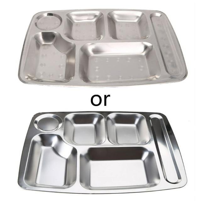 Stainless Steel Divided Dinner Tray Lunch Container Plate 4/5/6 Section 6 squares