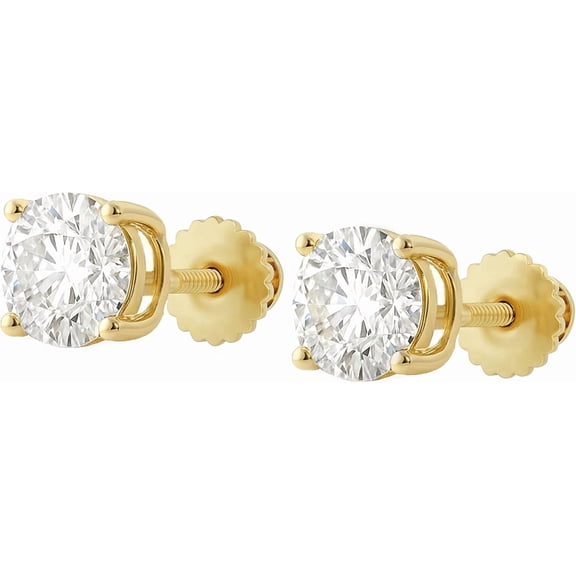 14K Solid Yellow Gold Lab Grown Moissanite Round Cut Stud Earrings | 6.0mm | 1.5 CTW | Screw Back | Luxury Fine Jewelry Gift for Women | by Jewelaura