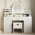 thumbnail image 2 of 47.2 Inch Makeup Vanity with LED Mirror and Lights, Dressing Table with Storage Stool, 3 Drawers 2 Cabinets Organizers for Bedroom, White, 2 of 9