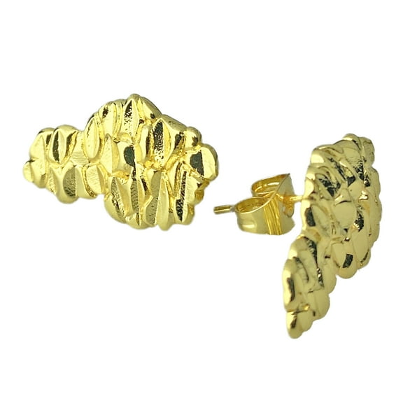 14k Gold Plated Nugget Earrings Butterfly Back Hip Hop Jewelry Mens Women's 20MM