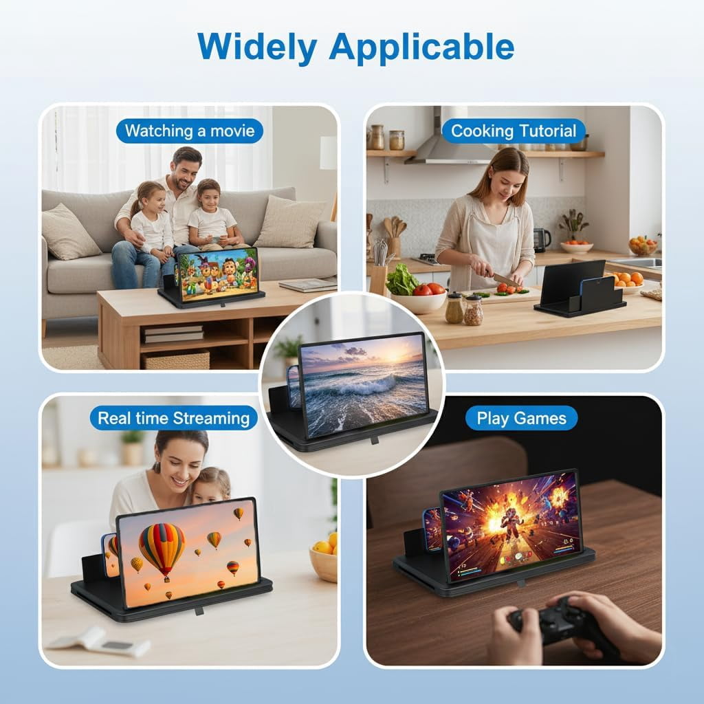 Screen Magnifier for Cell Phone with Adjustable Stand, Foldable Phone Screen Magnifier for Movies & Videos, Hands-Free Viewing, Compatible with All Smartphones (Red, 14'')