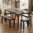 thumbnail image 7 of Aiho 63" Dining Table Set for 6, Kitchen Table with 2 Stools & 2 Benches, Wood Dining Room Dinette Sets with Metal Frame for Breakfast Nook and Small Space - Gray, 7 of 7