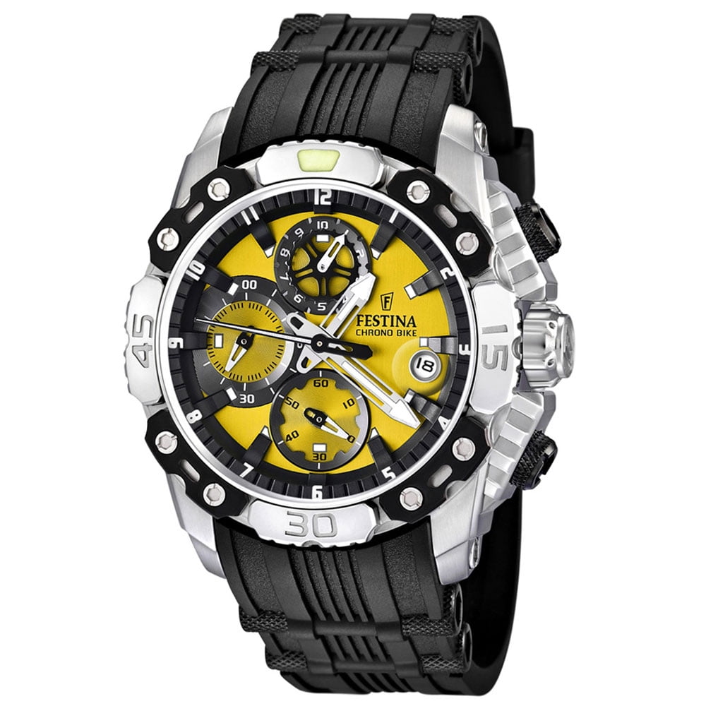 Festina F16543-6 Men's Bike Yellow Dial Chronograph Black Rubber