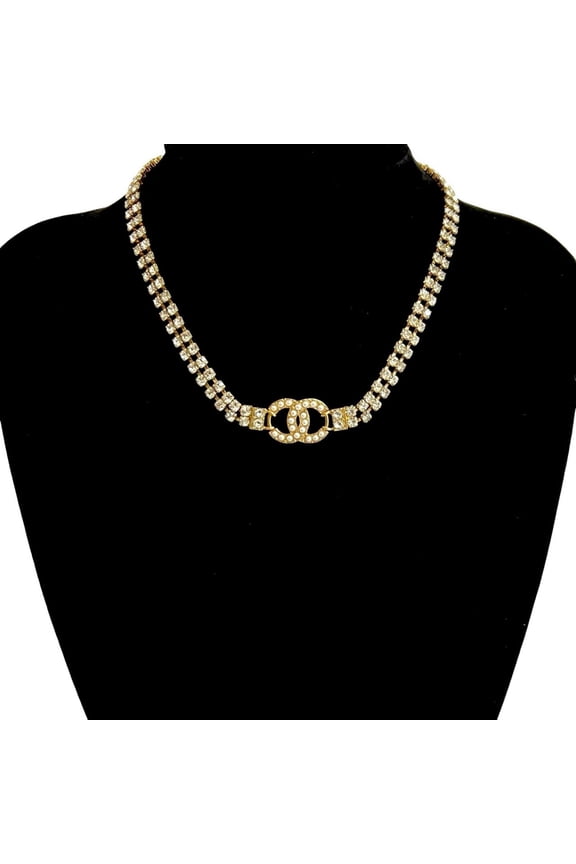 Pre-Owned CHANEL Coco Mark GP Rhinestone and Faux Pearl Necklace Choker Gold 10627 (Good)