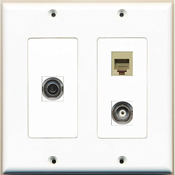 RiteAV - 1 Port Phone RJ11 RJ12 Beige 1 Port 3.5mm 1 Port BNC - 2 Gang Wall Plate