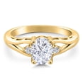 thumbnail image 3 of Gem Stone King 18K Yellow Gold Plated Silver White Moissanite and White Lab Grown Diamond 3 Stone Engagement Ring for Women | 1.58 Cttw | Oval 8X6MM | Round 2MM | Gemstone Birthstone | Size 8, 3 of 6