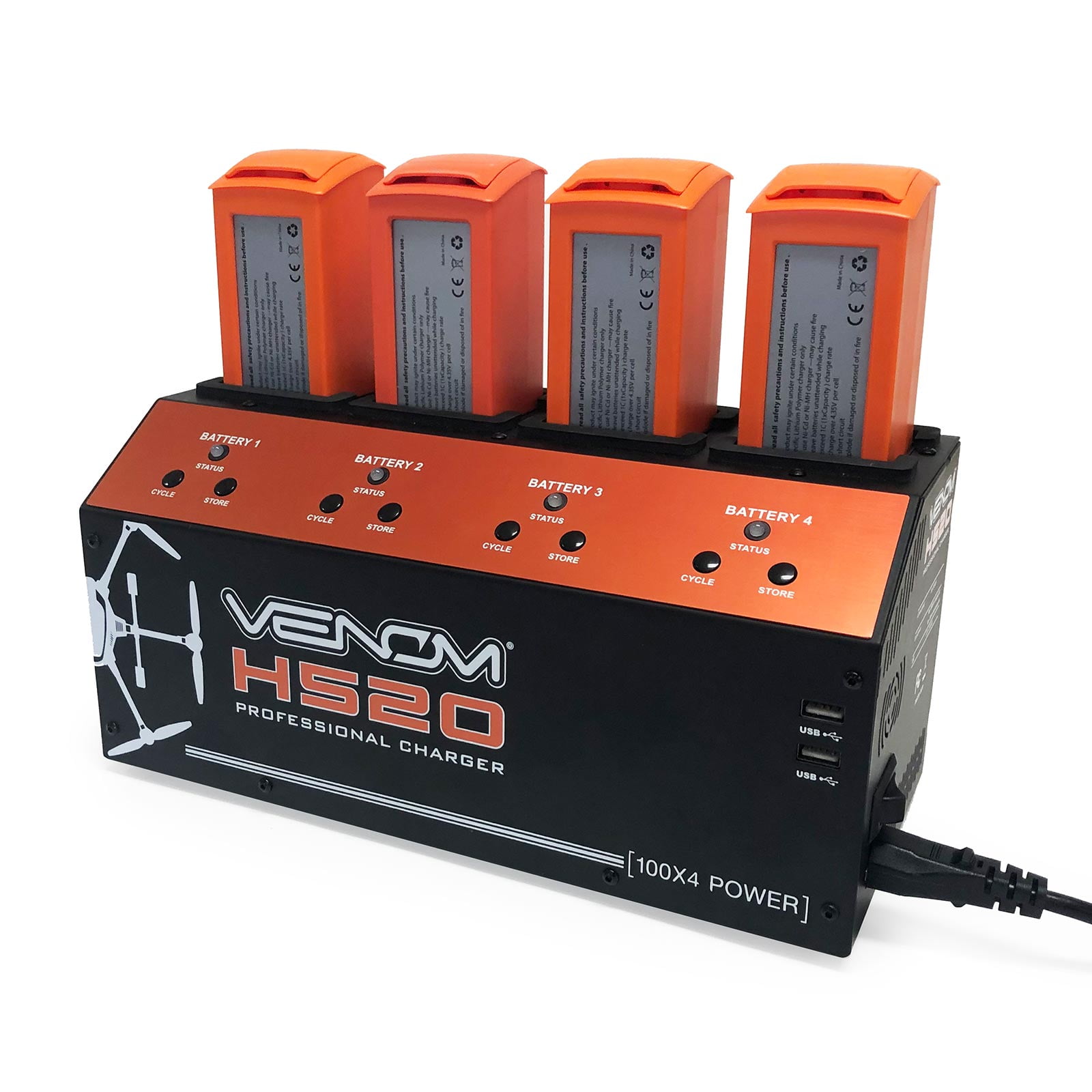 Venom Pro Yuneec H520 4-Port LiPo Battery Balance Charger with Dual USB Outputs 
