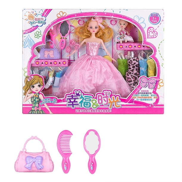 Girl Doll Set 17.3in Gift Box Fashionable Beautiful Princess Doll Dress Up Kit for Girls Kindergarten Pink Painted Head 6 Joints