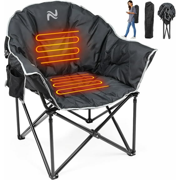 Lilypelle Oversized Heated Camping Chair,Portable Heated Folding Chairs, Heated Foldable Chair Seat Supports 500 lbs, Heating Chair for Outdoor Sports, Camping, Patio, and Picnics