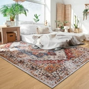 TWINNIS Boho Area Rug Vintage Tribal Carpet Anti-Slip Rug Washable Persian Carpet for Living Room Bedroom,Orange,4'x6'