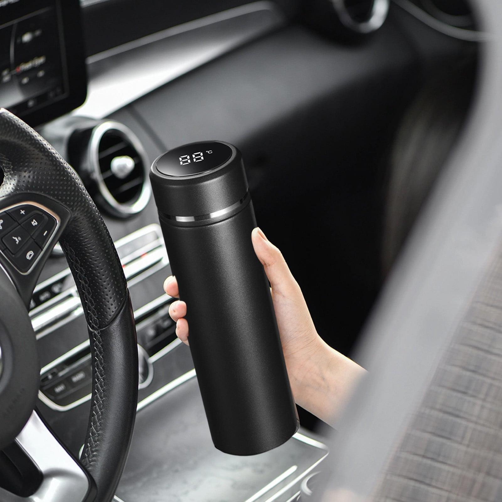 LSLJS Stainless Steel Insulated Water Bottle, 17oz Poratble Vacuum Tumbler Cup with Temperature Digital Display, Hot & Cold Double Walled Thermos Simple Style BPA-Free Reusable Sports Water Bottle