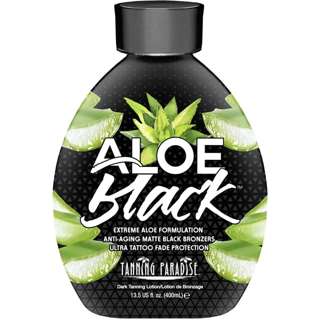 Loción bronceadora negra de aloe Tanning Paradise | Loción bronceadora bronceadora negra mate antienvejecimiento, antinaranja, antiarrugas | Protección contra la decoloración de tatuajes y colores | L