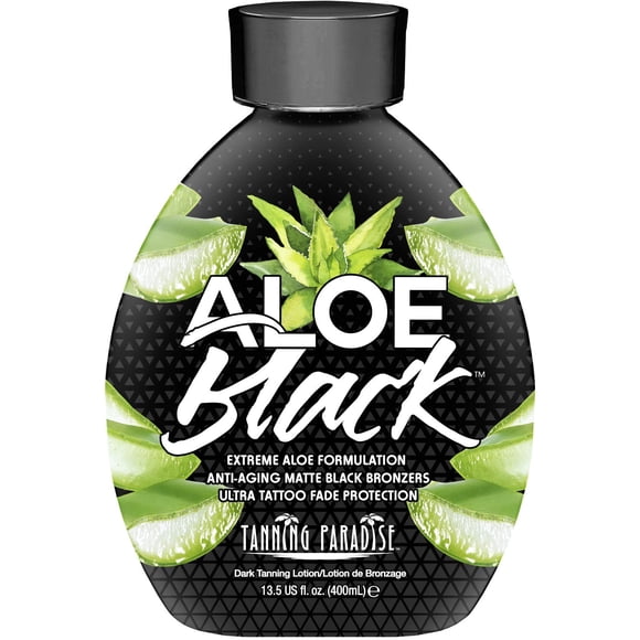 Loción bronceadora negra de aloe Tanning Paradise | Loción bronceadora bronceadora negra mate antienvejecimiento, antinaranja, antiarrugas | Protección contra la decoloración de tatuajes y colores | L