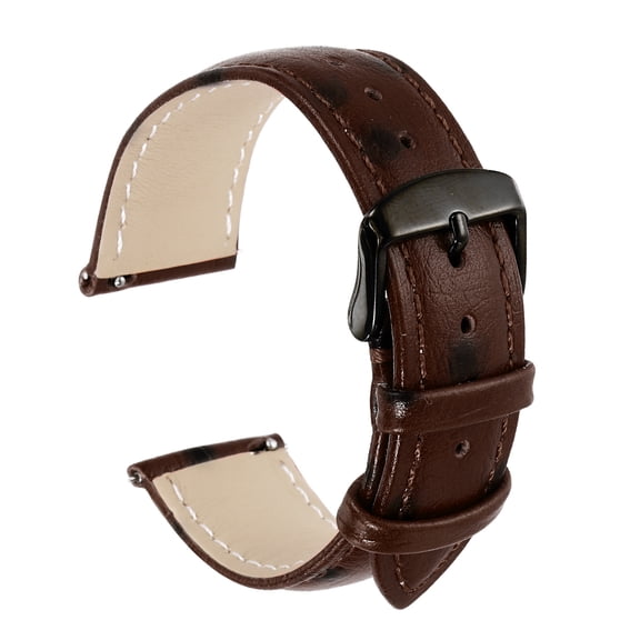 Uxcell Watch Band 21mm Width Vintage Top Grain Leather Quick Release Watch Strap Wristband Replacement Bands with Buckle Pin for Men Women Gifts, Black-Coffee