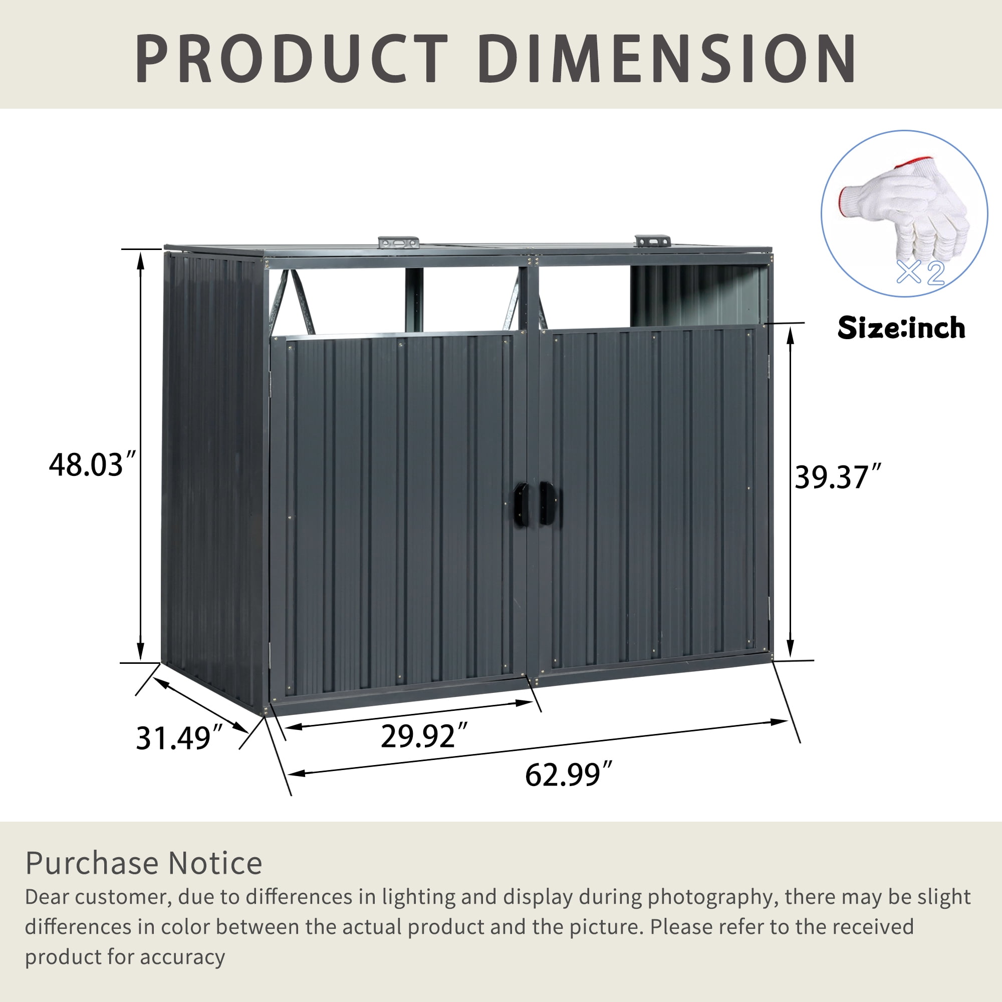 Outdoor Metal Garbage Bin Shed, Lockable Waterproof Storage Shed for 2 Trash Cans, Patio Waste Enclosure