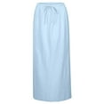 thumbnail image 4 of Fgnfyis Boho Summer Drawstring Waist A-Line Long Flowy Skirts for Women in Comfortable Linen Maxi Style Light Blue XL, 4 of 7