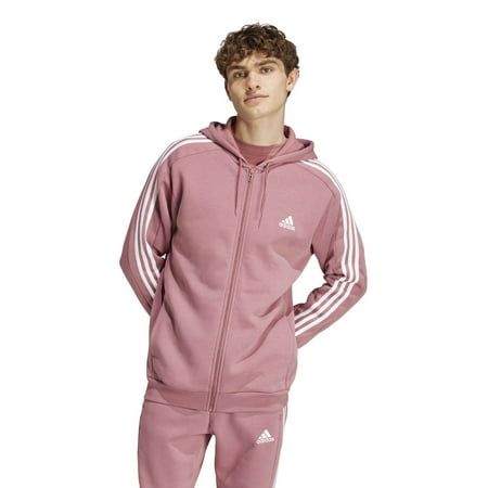 Men's adidas Sportswear Essentials Fleece 3-Stripes Full-Zip Hoodie Color: Preloved Crimson Size: M