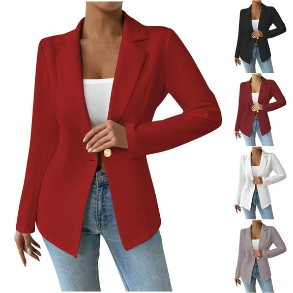 FRSASU Women's Long Sleeve Blazer Turndown Collar Open Front Cardigan Button Jacket Work office Casual Blazer White XL(XL)