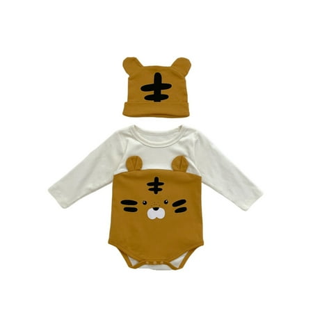 

ZMHEGW Toddler Baby Boys Girls Cute Cartoon Animals Long Sleeves Romper Tops Blouse With Hat Outfit Set Clothes 2PCS