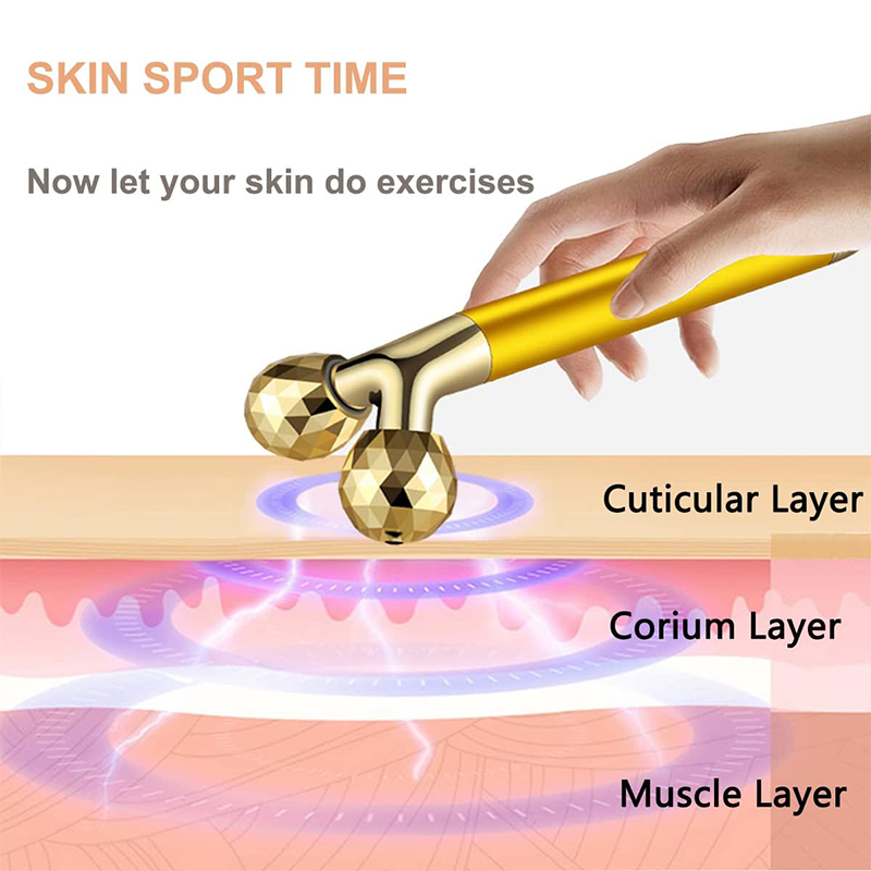 Electric Face Roller Massager, Vibrating Facial Roller for Puffiness, Wrinkles, and Skin Tightening, Eye and Face Massage Tool for Women and Men (Gold)