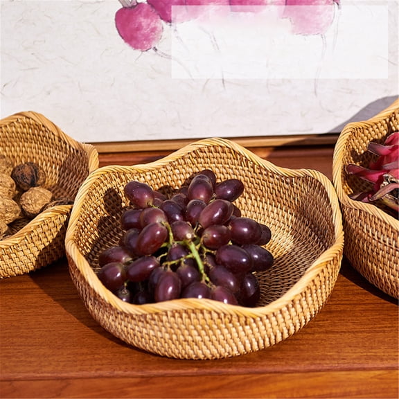 Clearance Fruit Plate under $10 Round Rattan Woven Storage Basket Fruit Bread Food Kitchen Home Decor Organizer