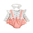 thumbnail image 1 of Bébé Filles 2Pcs Automne Tenues à Manches Longues Coeur Romper Bretelles Robe + Bandeau Ensemble, 1 of 9