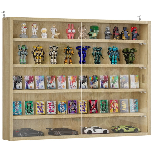 HOMCOM 5-Storey Wall Shelf Display Cabinet, Shot Glass Display Case, Oak