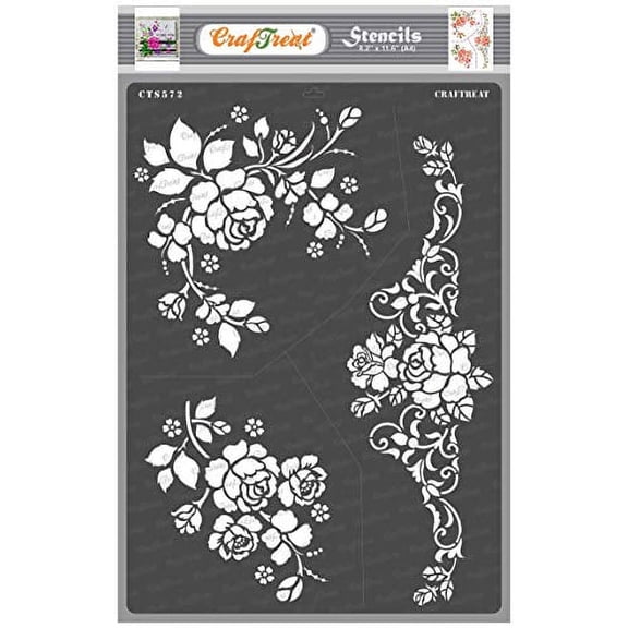 CrafTreat A Bouquet of Roses Stencil for Painting - 8.3"x11.7" (A4)
