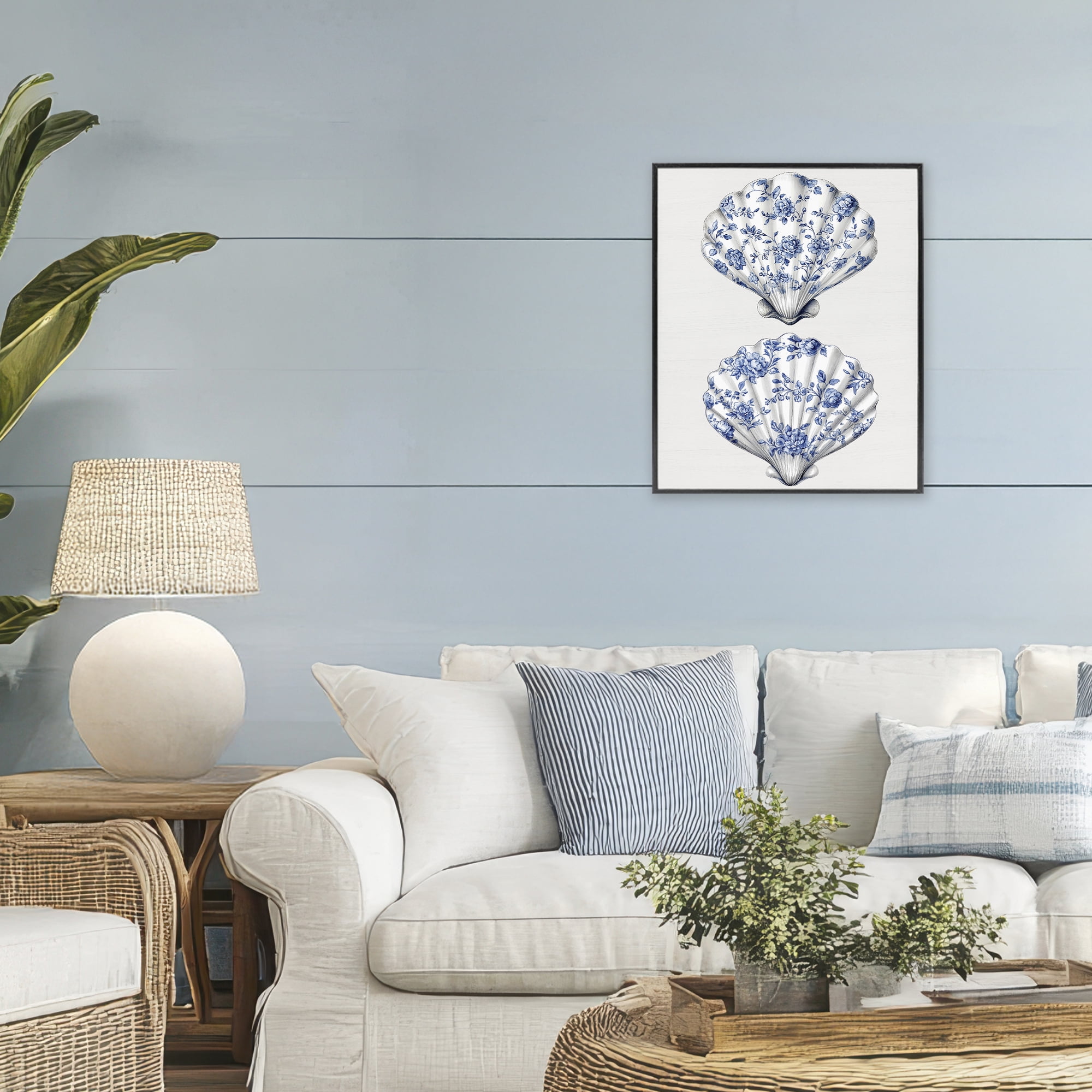 Delicate Toile Seashells Black Framed Giclee Art, design by Lettered and Lined