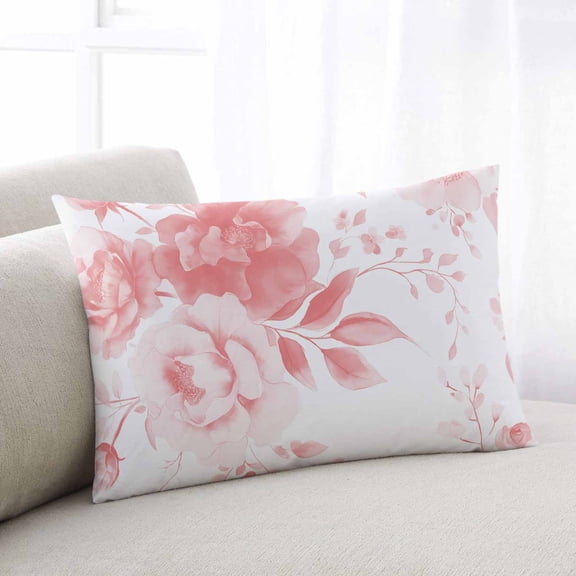 Pink Floral Art King Size Pillow Cover, Pillowcase Protectors with Zipper, Breathable Decorative Throw Pillow Case Cover, Watercolor Botanical Spring Flowers Pillow Shams for Couch Sofa 20x36Inch