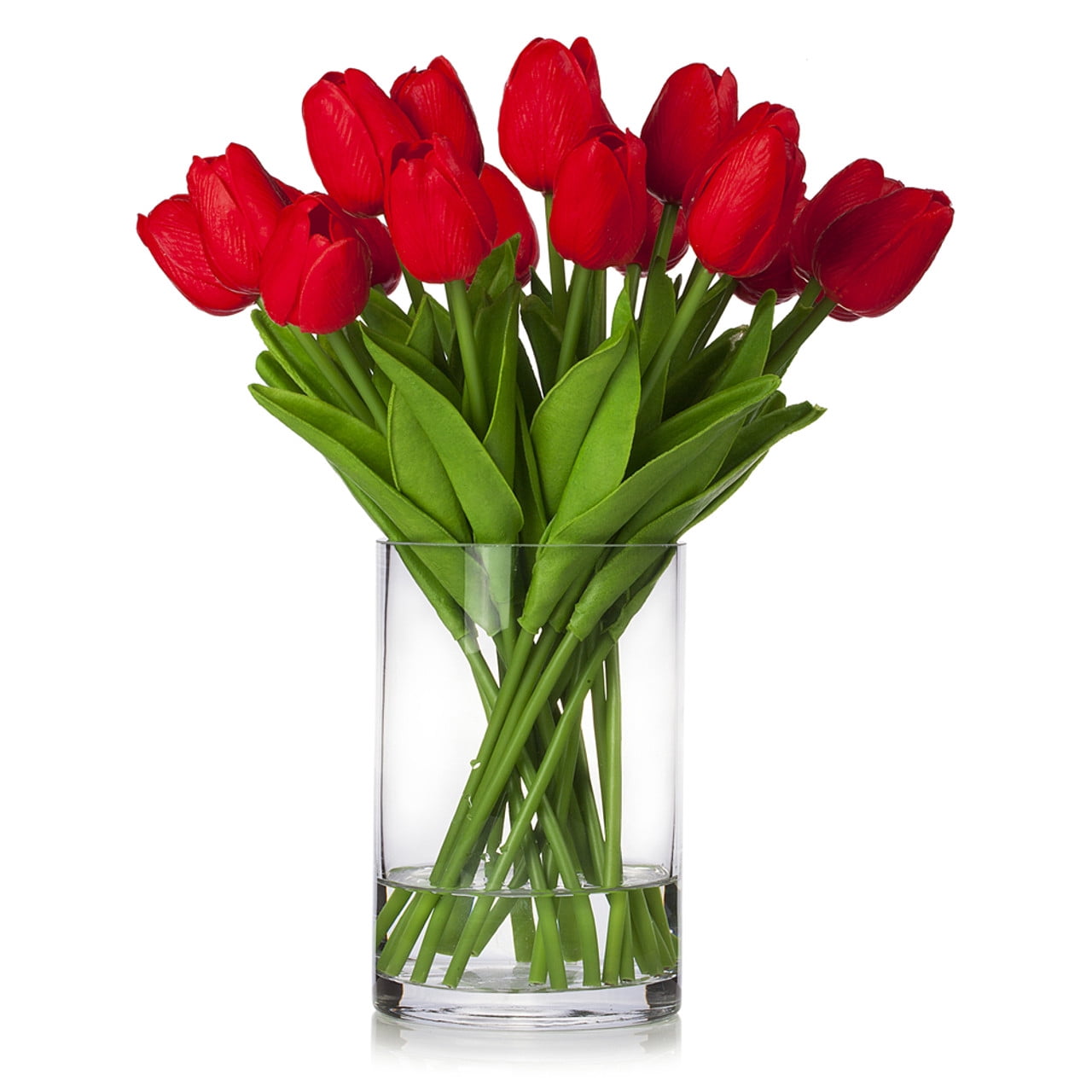 ENOVA FLORAL 20 Heads White Tulips Real Touch Artificial Flowers in Vase, Fake Tulips Flowers with Vase and Faux Water for Dining Table Decoration