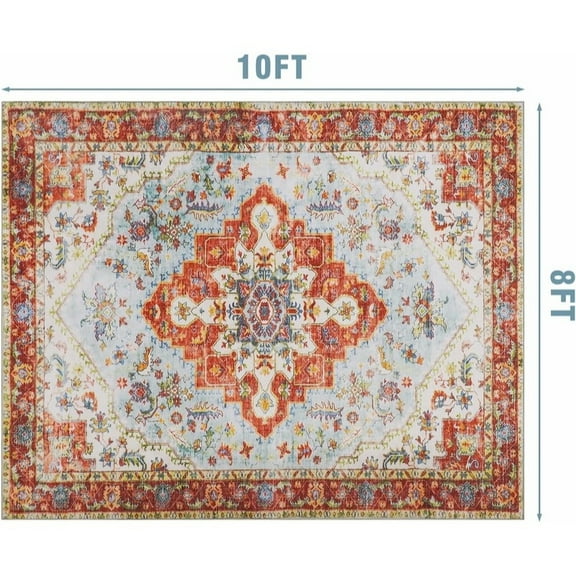 Area Rug - 8x10 Large Living Room Area Rug, Non-Slip Print Floor Carpet for Dining Room, Living Room, Washable Vintage Soft Carpet