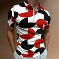 thumbnail image 2 of Geometric Retro Style Black Red White Men Zipper T-shirt Summer Casual Short Sleeve T-shirt Top, 2 of 7