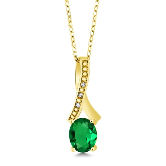 Gem Stone King 1.54 Ct Green Simulated Emerald White Diamond 18K Yellow Gold Plated Silver Pendant