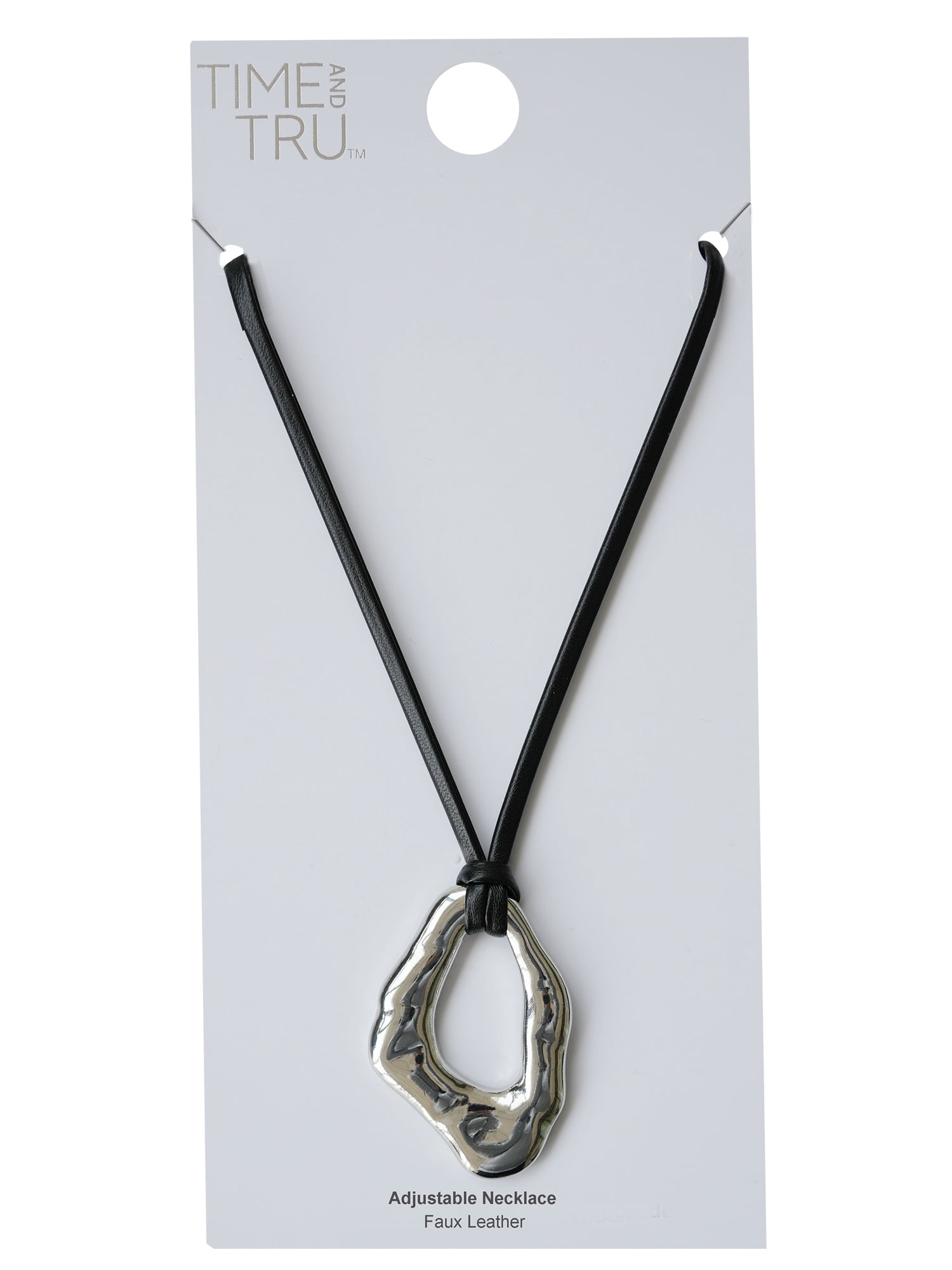 Time and Tru Women's Faux Leather Necklace with Silver-Tone Pendant